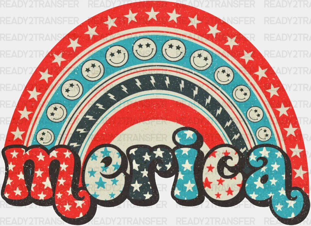 Merica Rainbow 4Th Of July Dtf Heat Transfer Independence Day Design Fourth