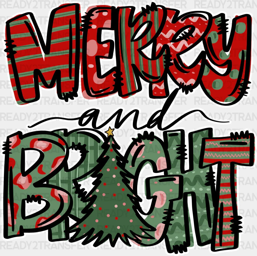 Merry And Bright Christmas Design - Dtf Heat Transfer