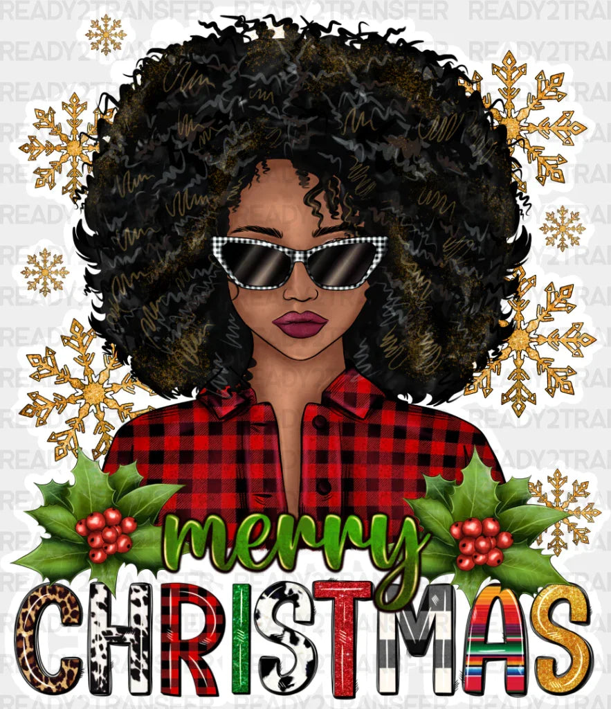 Merry Christmas Afro Girl - Dtf Transfer Adult Unisex S & M (10’’) / Light Color Design (See