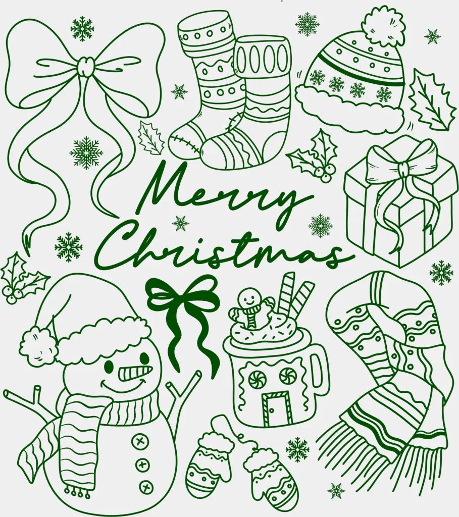 Merry Christmas Black Green White - Christmas DTF Transfer Adult Unisex - S & M (10’’) / Green Color Design (See