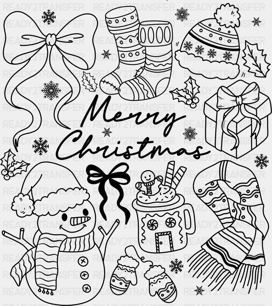 Merry Christmas Black Green White - Christmas DTF Transfer Adult Unisex - S & M (10’’) / Dark Color Design (See Imaging)