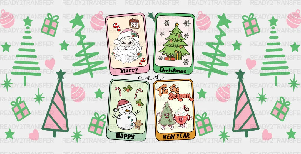 Merry Christmas Happy New Year - Cup Wrap Uv Sticker Permanent Dtf Decal