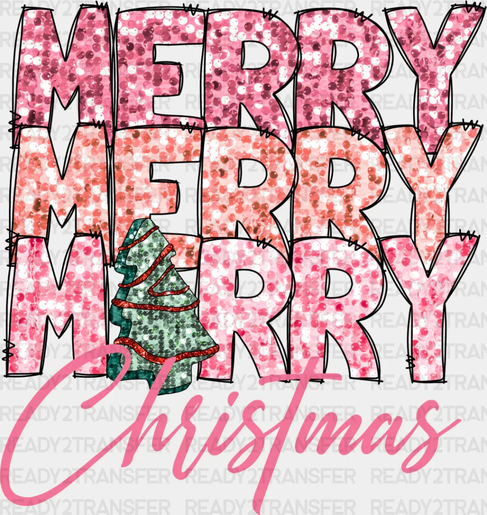 Merry Christmas Pink Design - Dtf Transfer