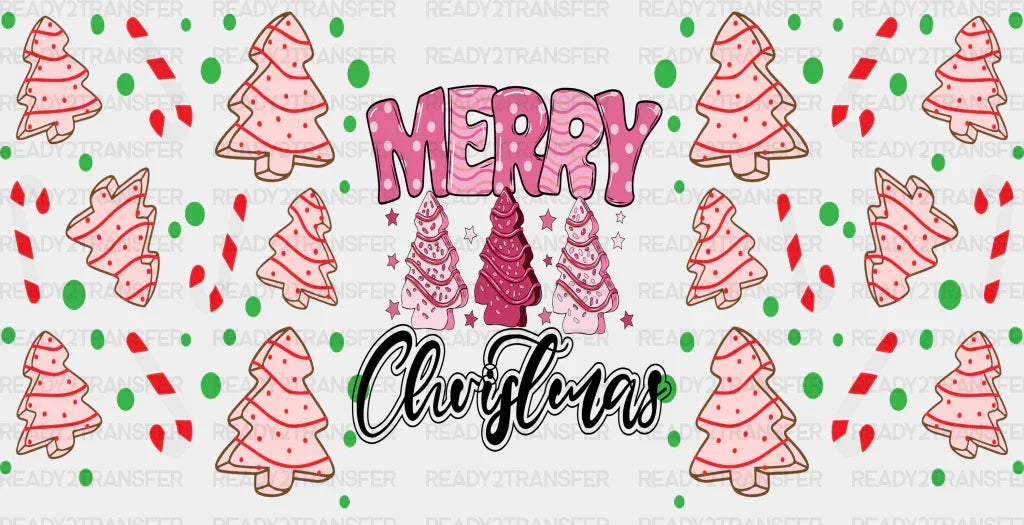 Merry Christmas Pink Tree - Cup Wrap Uv Sticker Permanent Dtf Decal