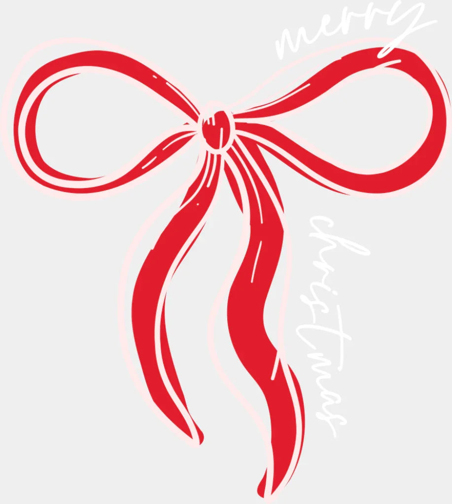 Merry Christmas Red Ribbon B&W - Christmas DTF Transfer Adult Unisex - S & M (10’’) / Light Color Design (See Imaging)