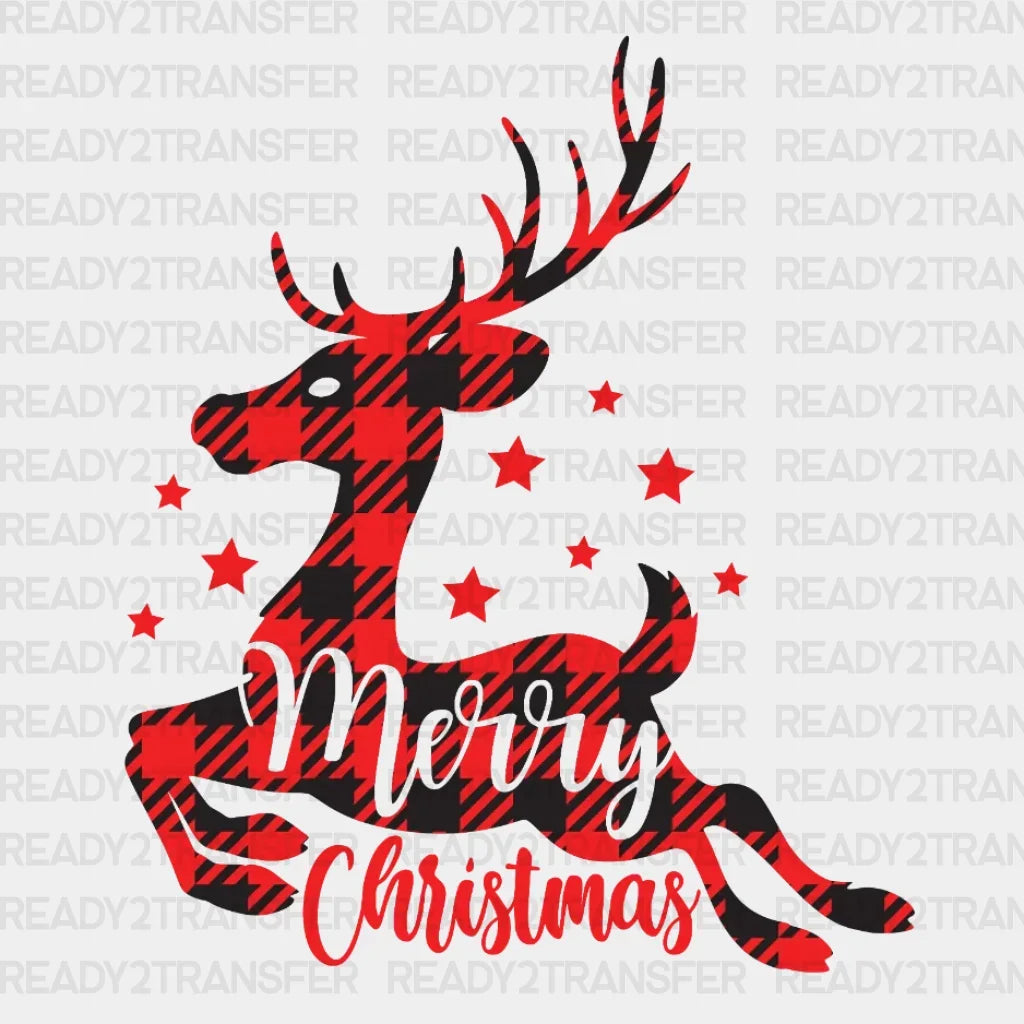 Merry Deer Christmas DTF Transfer ready2transfer Black