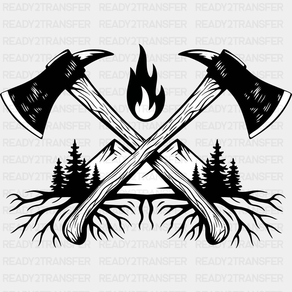 Mountains & Axes - Fire Department DTF Transfers ready2transfer Dark Color Design (See Imaging)