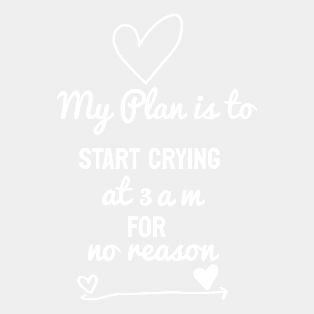 My Plan Is To Start Crying At 3 AM For No Reason - Baby DTF Transfer ready2transfer Light Color Design (See Imaging)