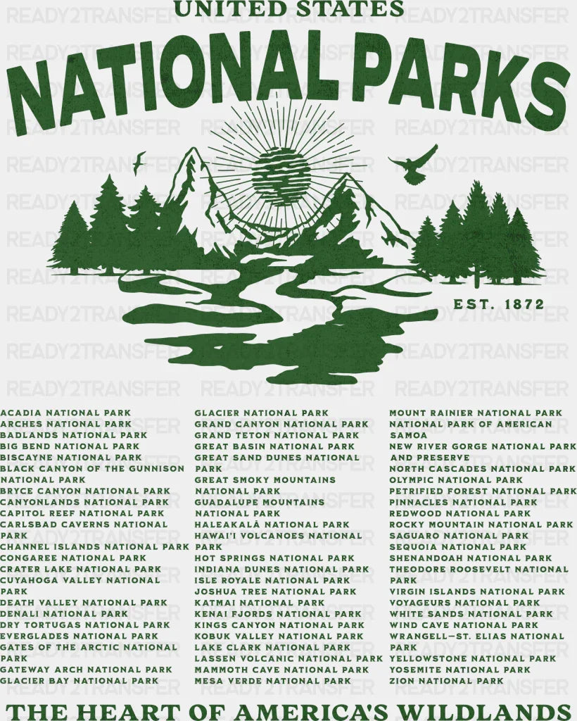 National Park The Heart Of America’s Wildlands Design - Parks Dtf Transfers