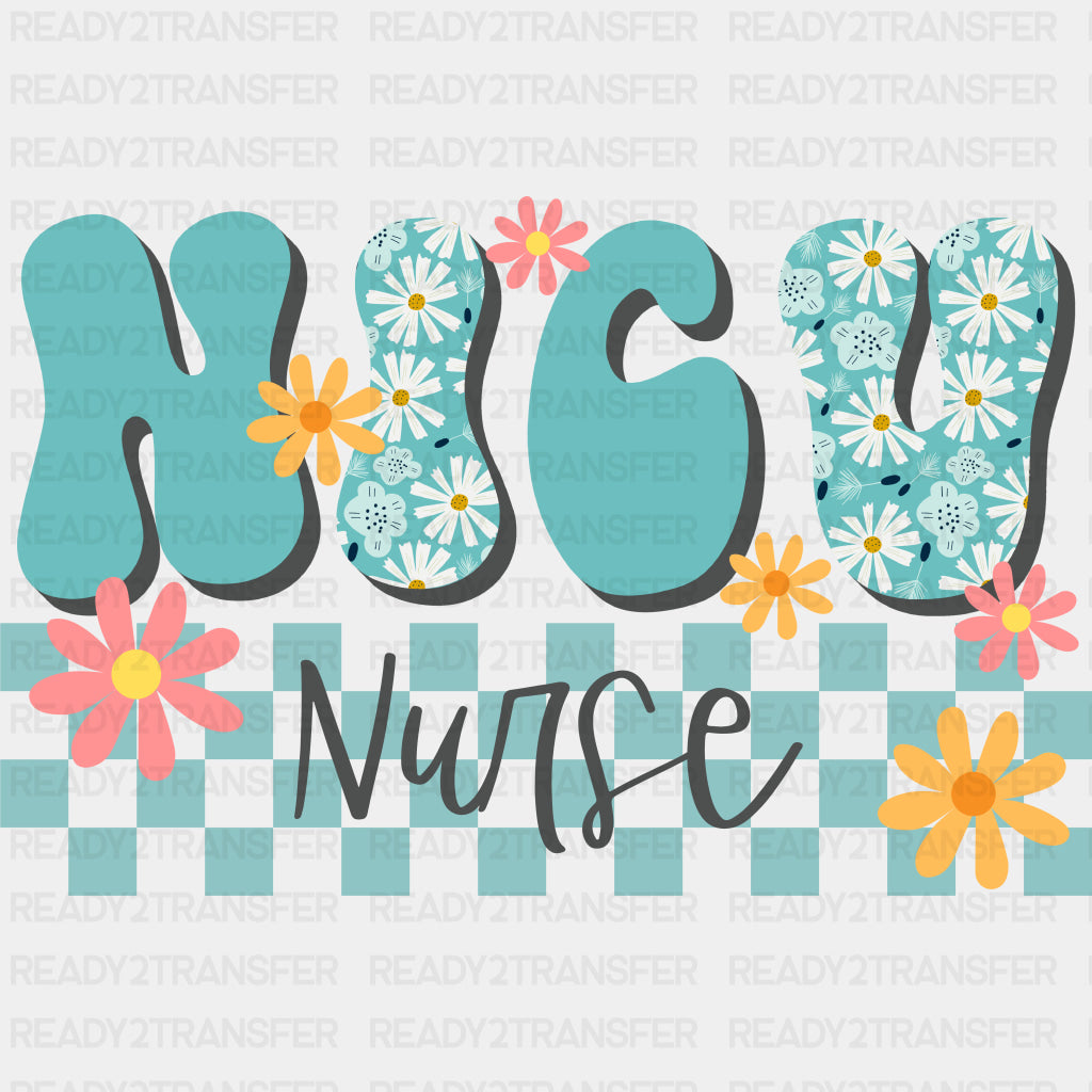NICU Nurse, Blue Checkered Design - NICU Nurse DTF Transfers ready2transfer Dark Color Design (See Imaging)