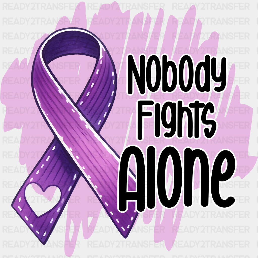 Nobody Fights Alone, Heart Ribbon - Alzheimer's Awareness DTF Transfer ready2transfer
