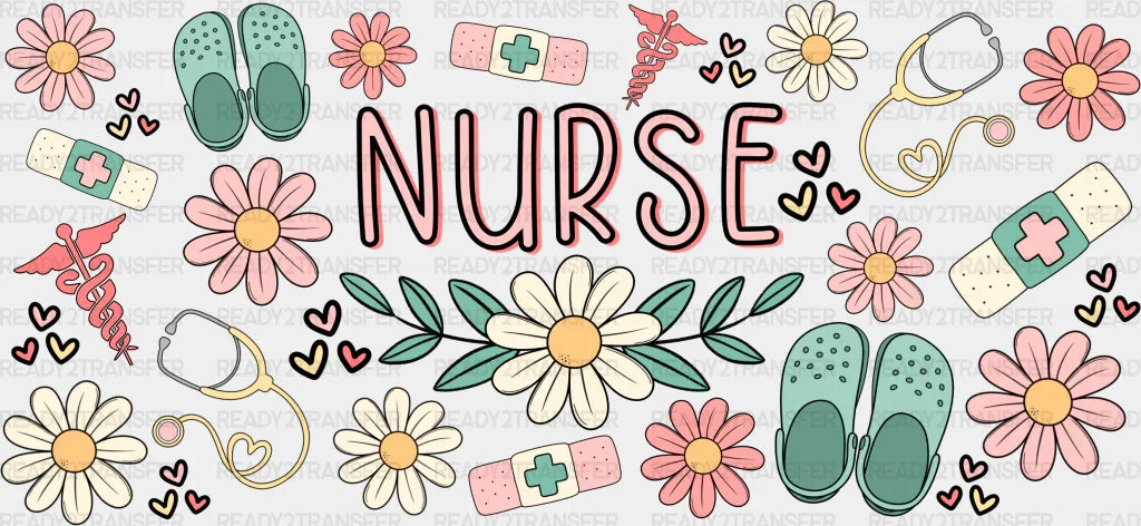 Nurse Flower Design - Cup Wrap Uv Sticker Permanent Dtf Decal