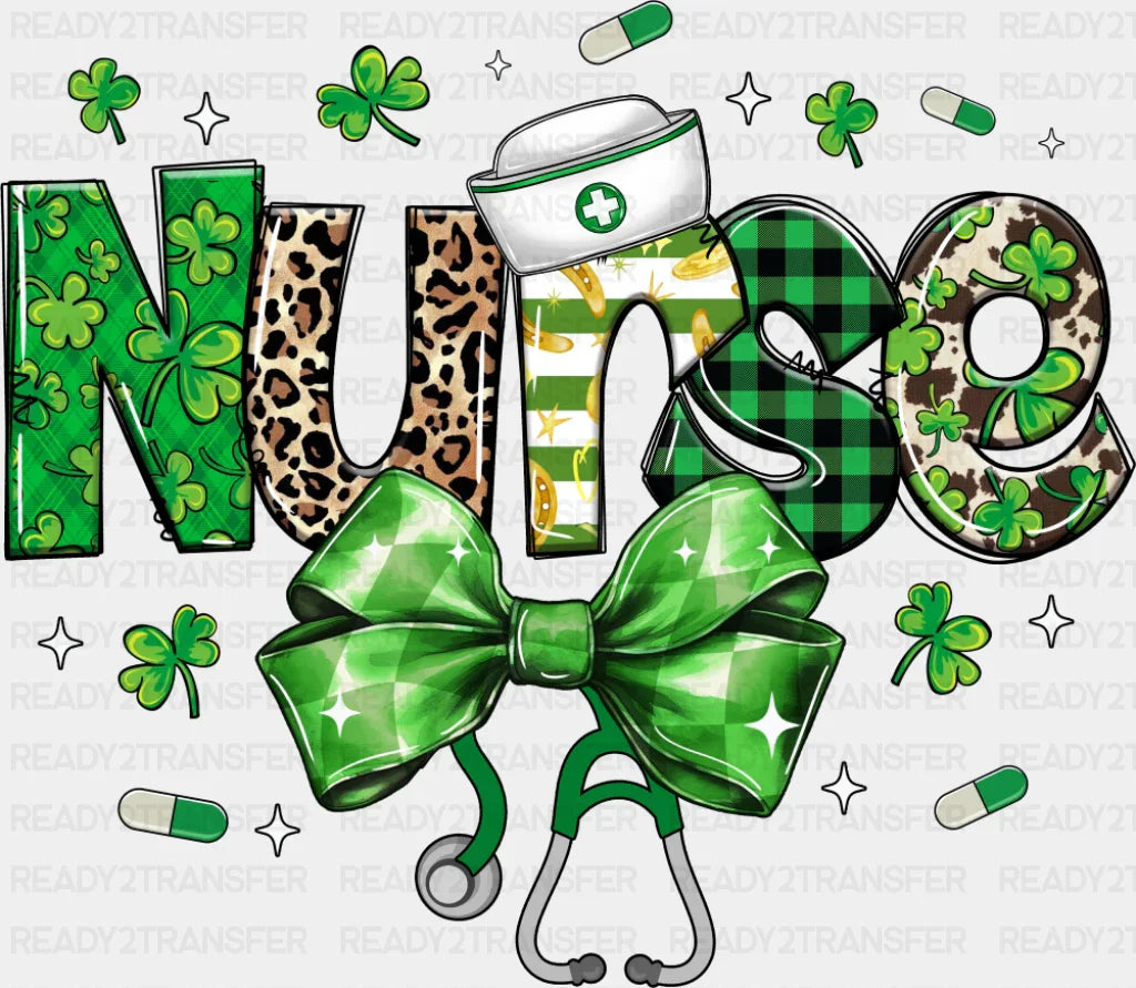 Nurse Green Ribbon - St. Patrick’s Day DTF Transfer Adult Unisex - S & M (10’’) / Dark Color Design (See Imaging)
