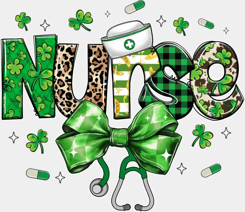 Nurse Green Ribbon - St. Patrick’s Day DTF Transfer Adult Unisex - S & M (10’’) / Light Color Design (See Imaging)