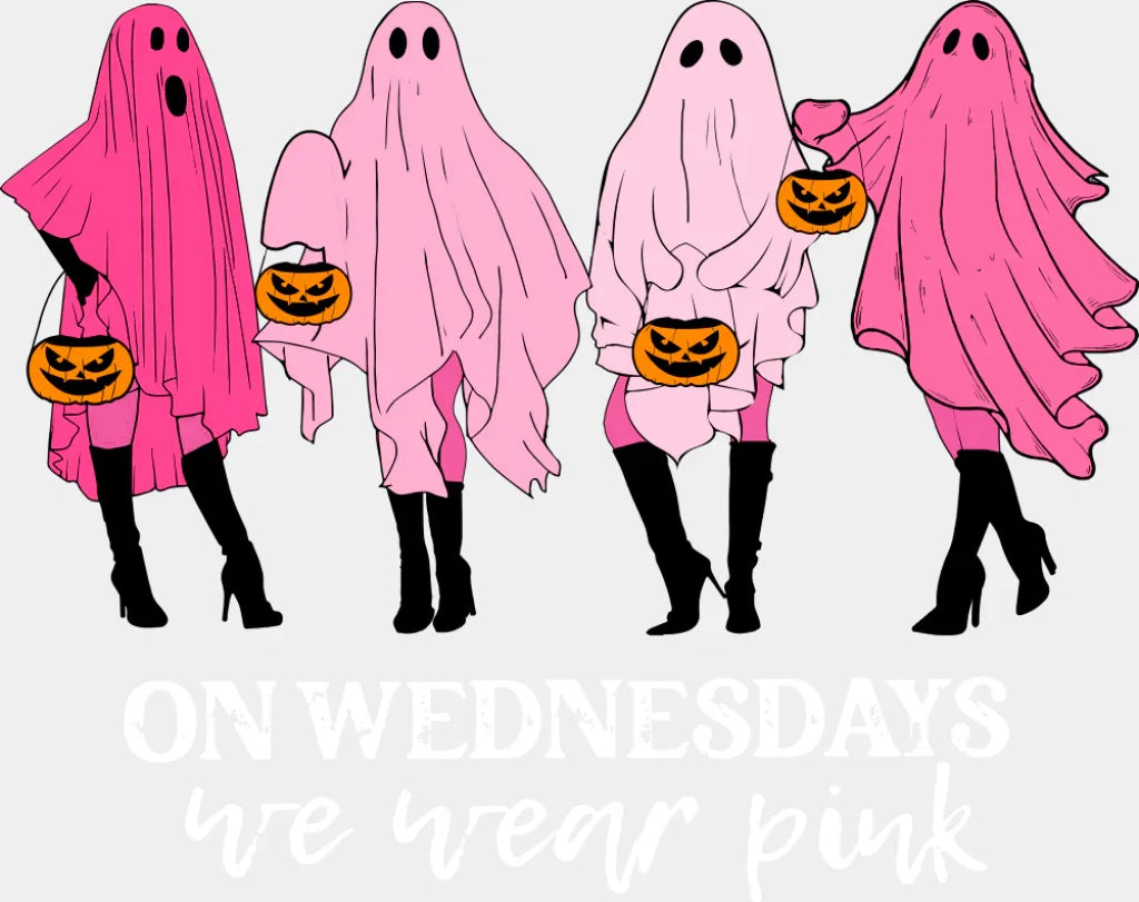 On Wednesdays We Wear Pink Halloween DTF Transfer Adult Unisex S & M (10’’) / Light Color Design (See Imaging)