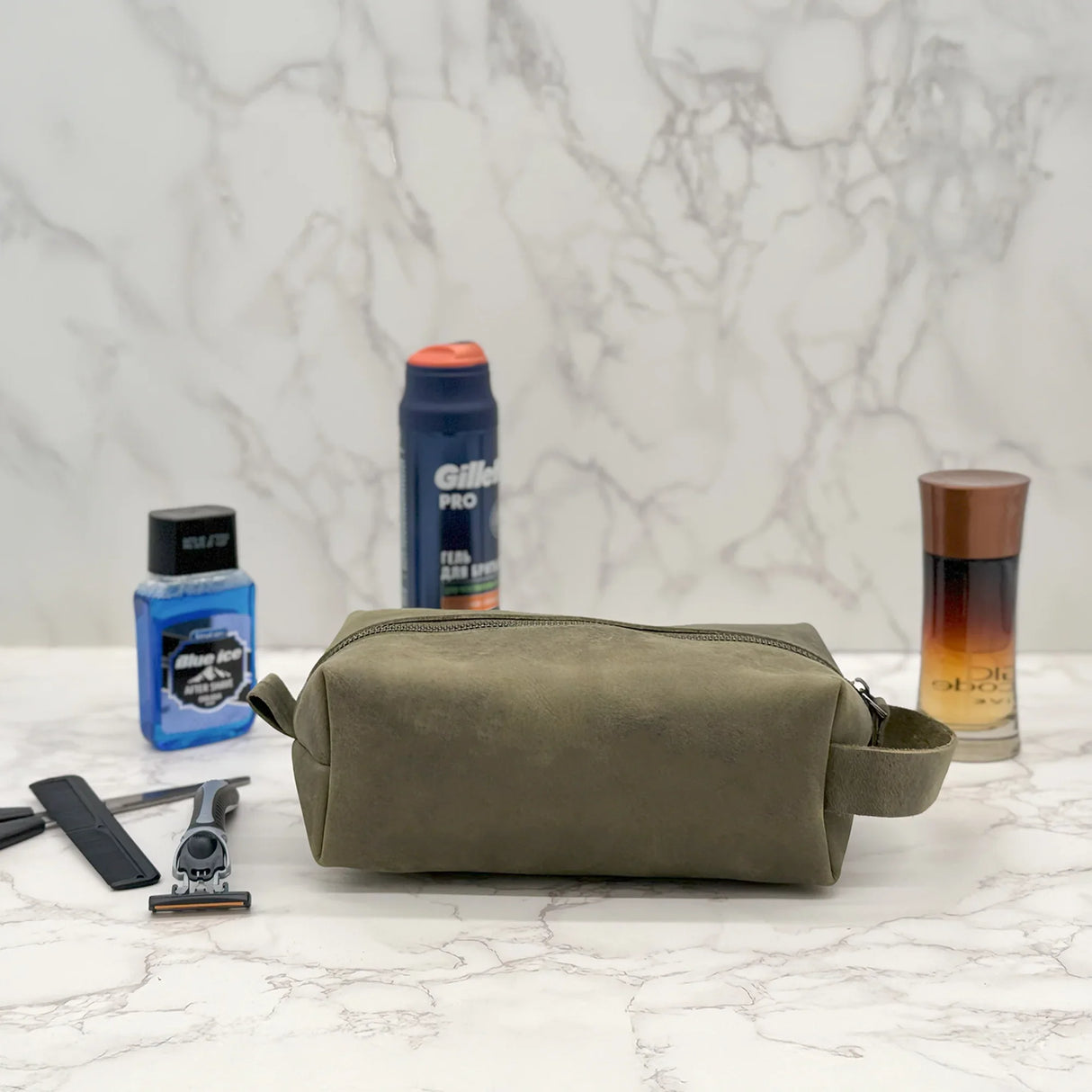 Custom Engraved Leather Dopp kit for men