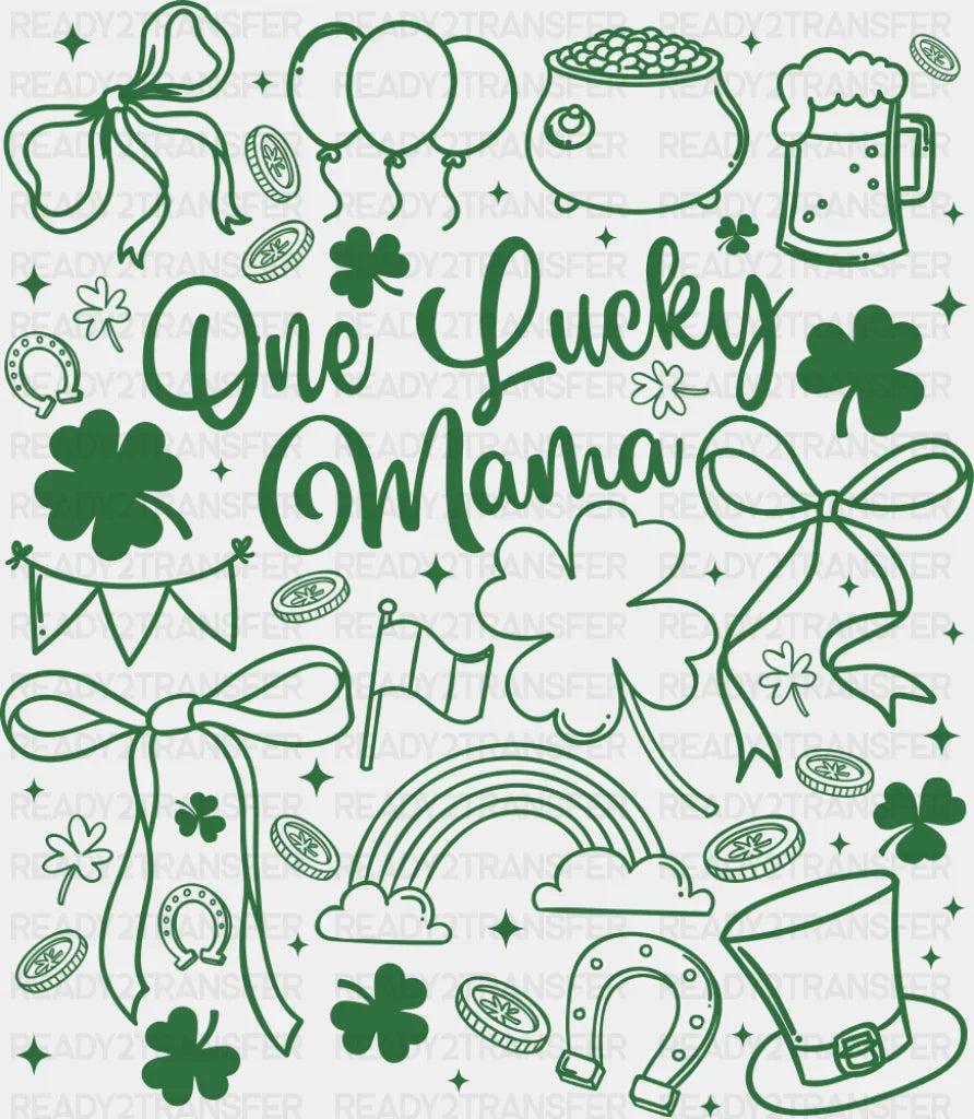 One Lucky Mama Green And White - St. Patrick’s Day DTF Transfer Adult Unisex - S & M (10’’) / Green Color Design (See