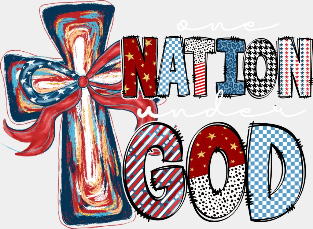 One Nation Under God Cross - 4th Of July DTF Transfer Adult Unisex - S & M (10’’) / Light Color Design (See Imaging)