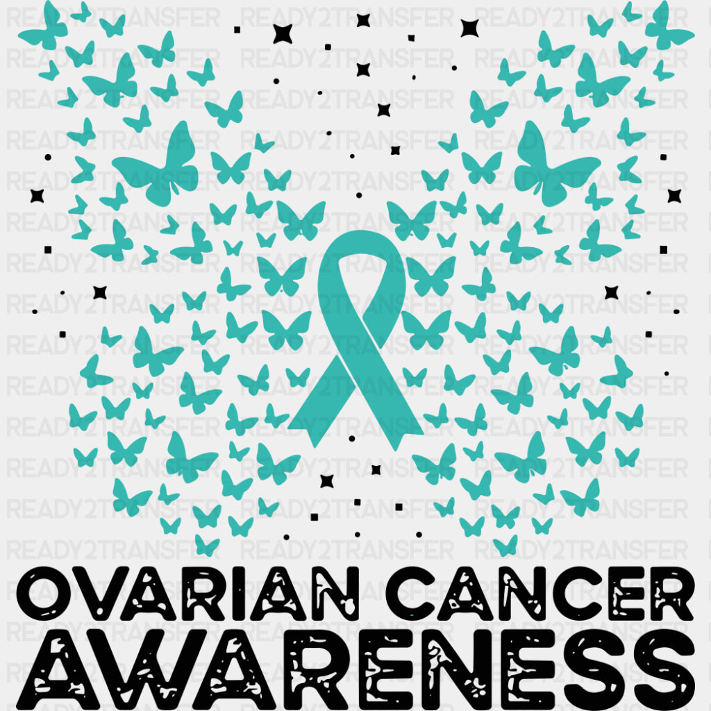 Ovarian Cancer Awareness Ribbon & Butterflies - Ovarian Cancer DTF Transfers - Adult Unisex - S & M (10’’) / Dark Color