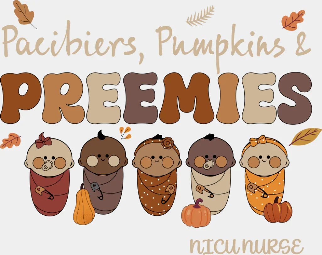 Pacifiers Pumpkins NICU Nurse Halloween DTF Transfer Adult Unisex S & M (10’’) / Light Color Design (See Imaging)