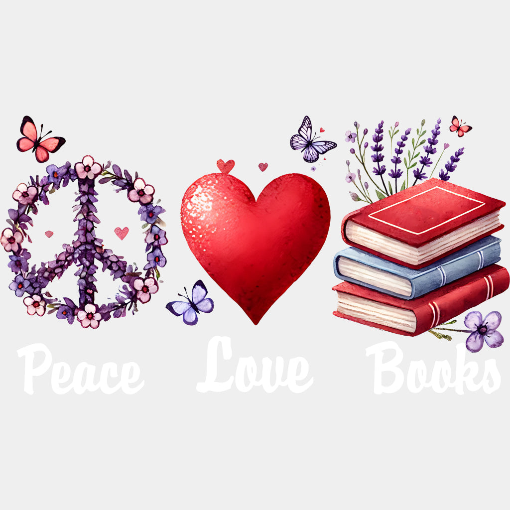Peace Love Books - Reading DTF Transfers ready2transfer Light Color Design (See Imaging)