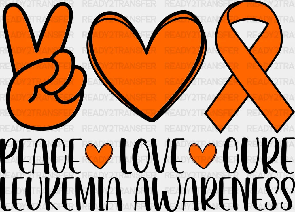 Peace Love Cure Leukemia Awareness - Dtf Heat Transfer Adult Unisex S & M (10’’) / Dark Color