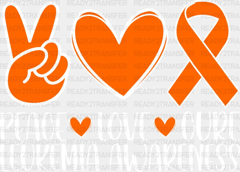 Peace Love Cure Leukemia Awareness - Dtf Heat Transfer Adult Unisex S & M (10’’) / Light Color