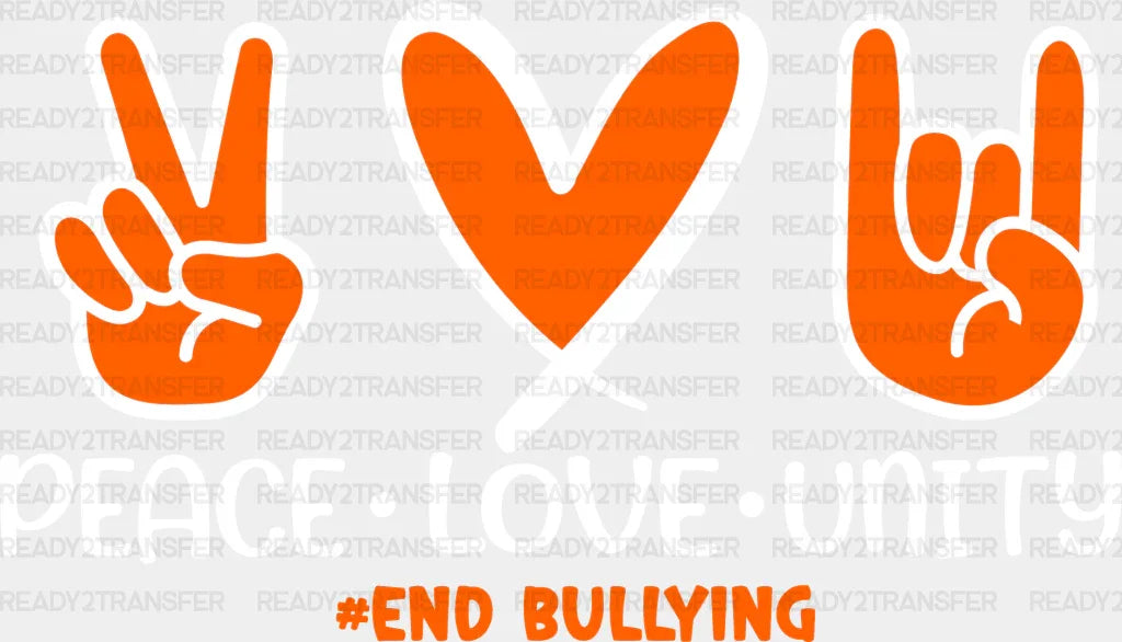 Peace Love Unity - Anti Bullying Dtf Heat Transfer Adult Unisex S & M (10’’) / Light Color