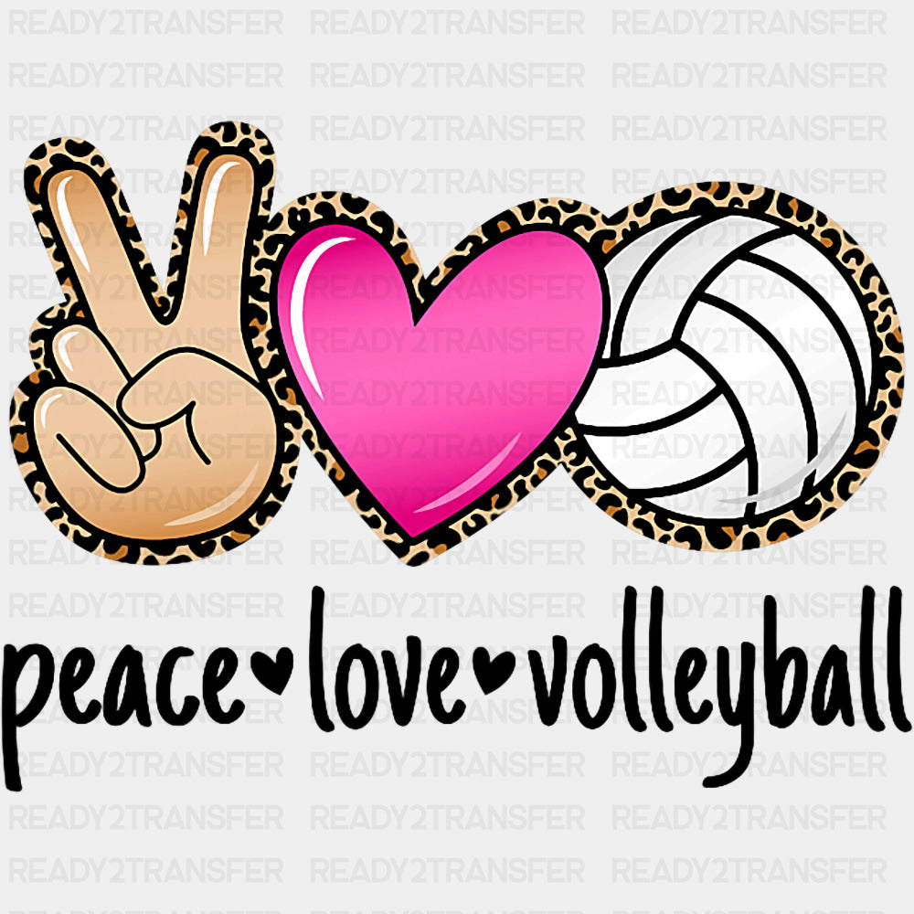 Peace Love Volleyball, Leopard Print - Volleyball DTF Transfers ready2transfer Dark Color Design (See Imaging)