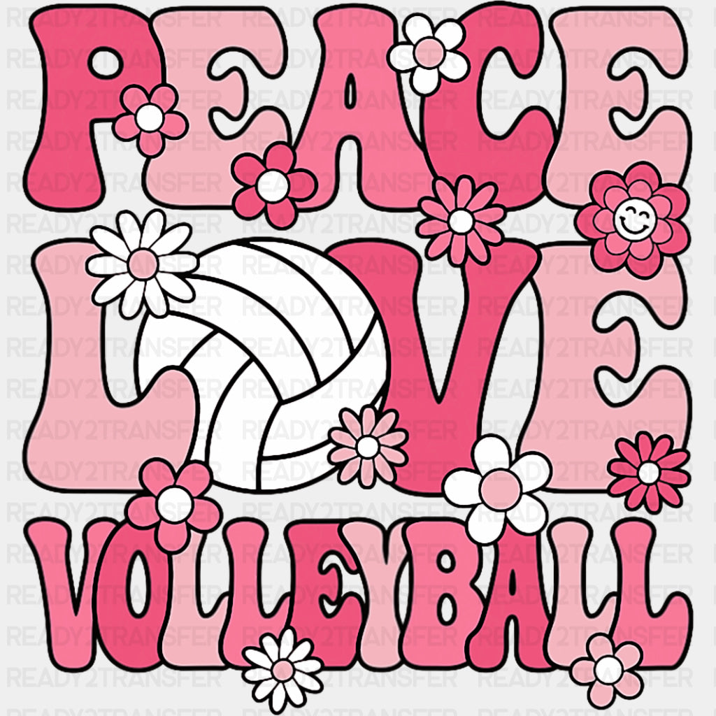 Peace Love Volleyball, Pink Flowers - Volleyball DTF Transfers ready2transfer Dark Color Design (See Imaging)