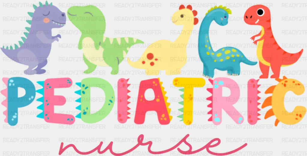 Pediatric Nurse Dinosaurs - Nurse DTF Transfer Adult Unisex - S & M (10’’) / Dark Color Design (See Imaging)