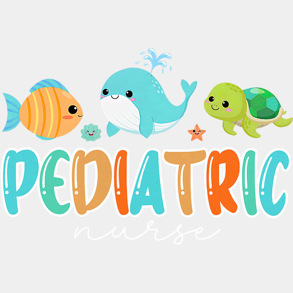 Pediatric Nurse, Fish, Whale & Turtle - Pediatric Nurse DTF Transfers ready2transfer Light Color Design (See Imaging)