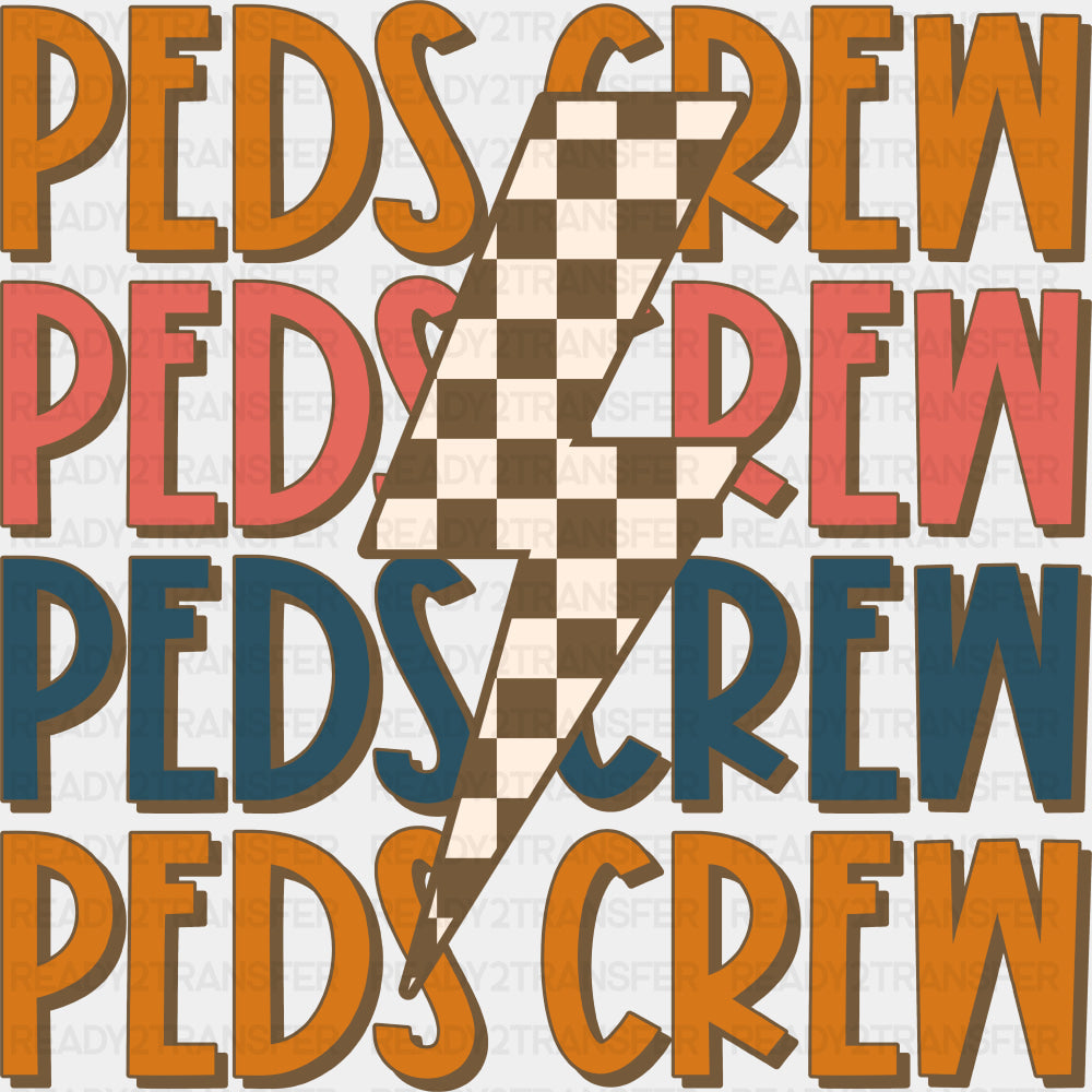 Peds Crew, Checkered Lightning Bolt - Pediatric Nurse DTF Transfers ready2transfer