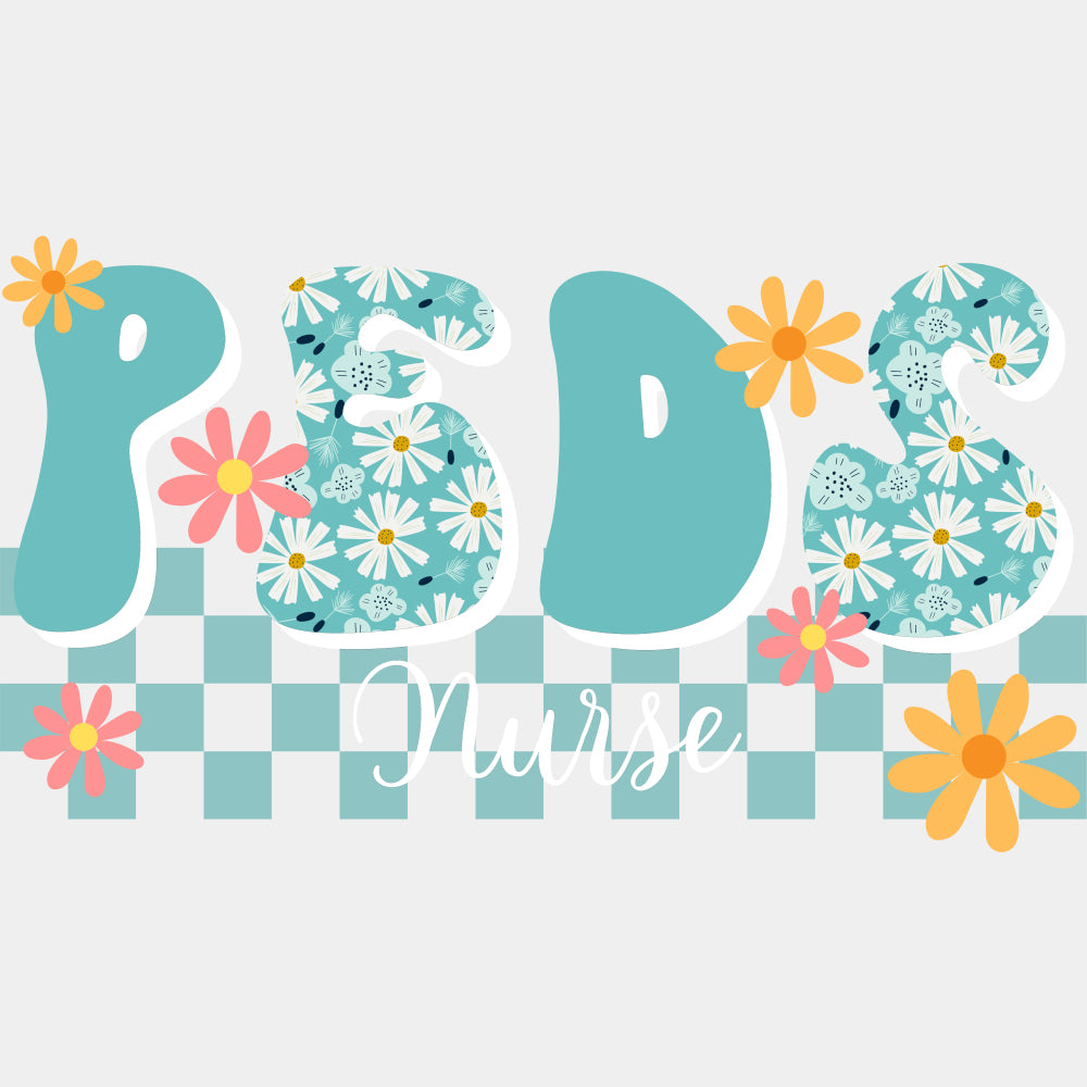 Peds Nurse, Blue, White Daisies - Pediatric Nurse DTF Transfers ready2transfer Light Color Design (See Imaging)