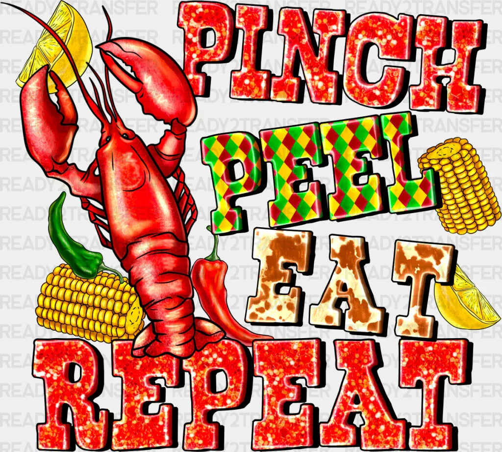 Pinch Peel Eat Repeat Crawfish - Dtf Transfer Adult Unisex S & M (10’’) / Dark Color Design