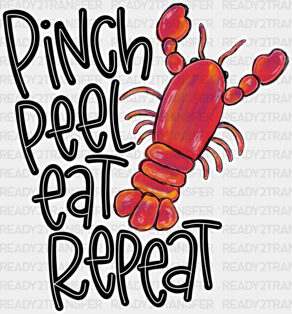 Pinch Peel Eat Repeat - Crawfish Dtf Transfer Adult Unisex S & M (10’’) / Light Color Design