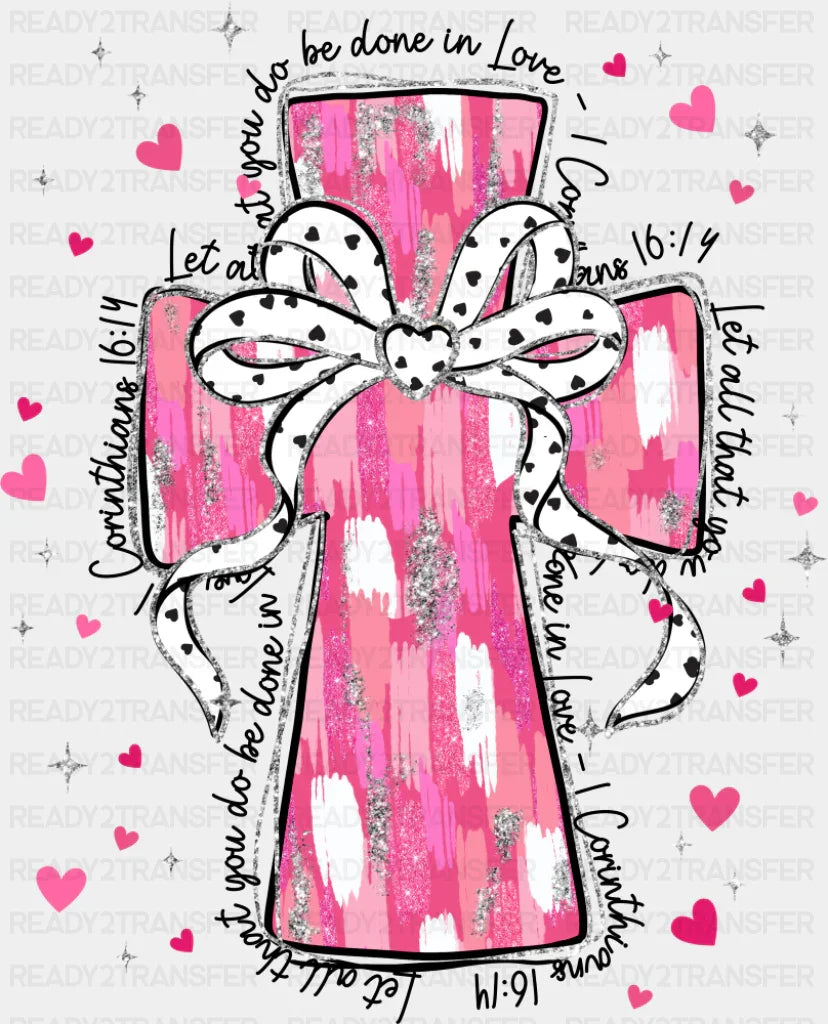 Pink And White Cross - Valentine’s Day Dtf Transfer