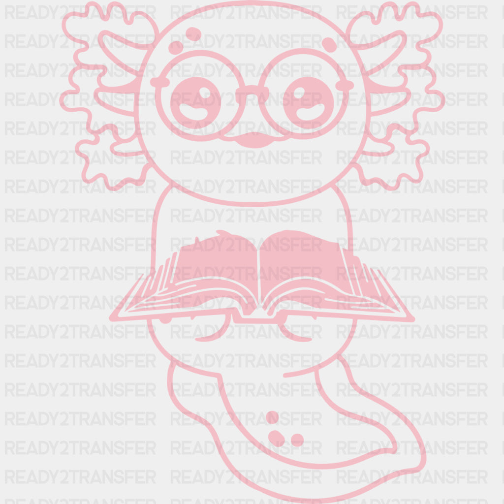 Pink Axolotl Reading - Librarian DTF Transfers