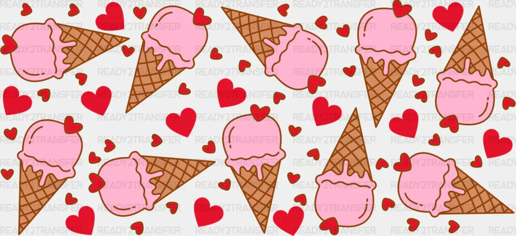 Pink Ice Cream - Valentine's Day Cup Wrap UV Sticker Permanent UV DTF Decal ready2transfer
