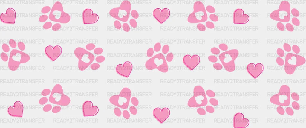 Pink Paw And Heart - Pets Cup Wrap Uv Sticker Permanent Dtf Decal