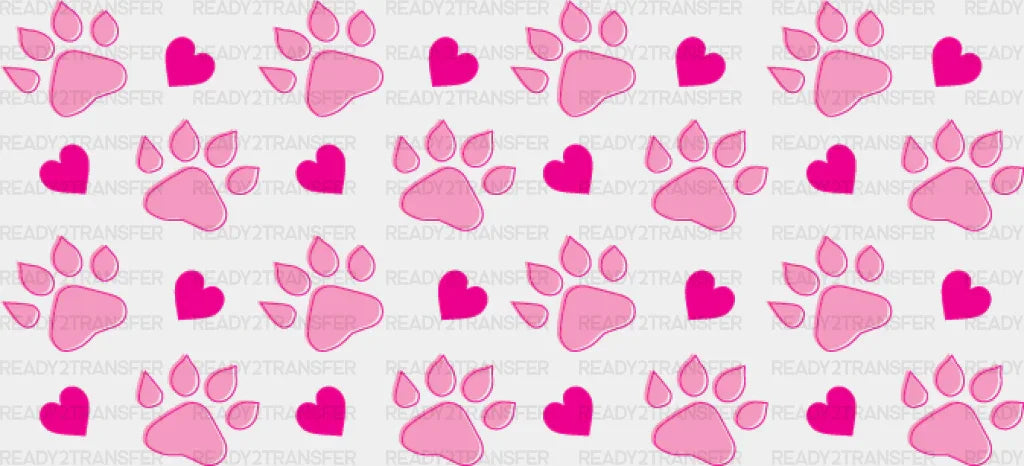 Pink Paw And Hearts - Pets Cup Wrap Uv Sticker Permanent Dtf Decal
