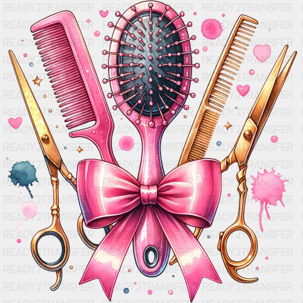 Pink Ribbon & Comb - Hair Stylist DTF Transfers ready2transfer