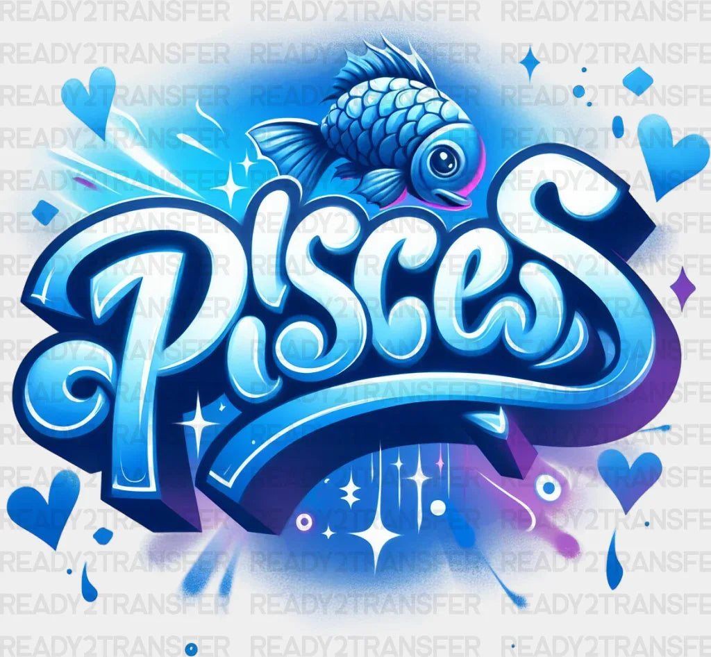 Pisces Blue And Pink - Zodiacs & Horoscopes Dtf Transfer Adult Unisex S M (10’’) / Color Design