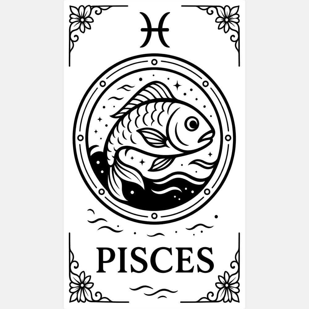 Pisces Tarot Card - Zodiacs & Horoscopes DTF Transfers - Adult Unisex - S & M (10’’) / Light Color Design (See Imaging)