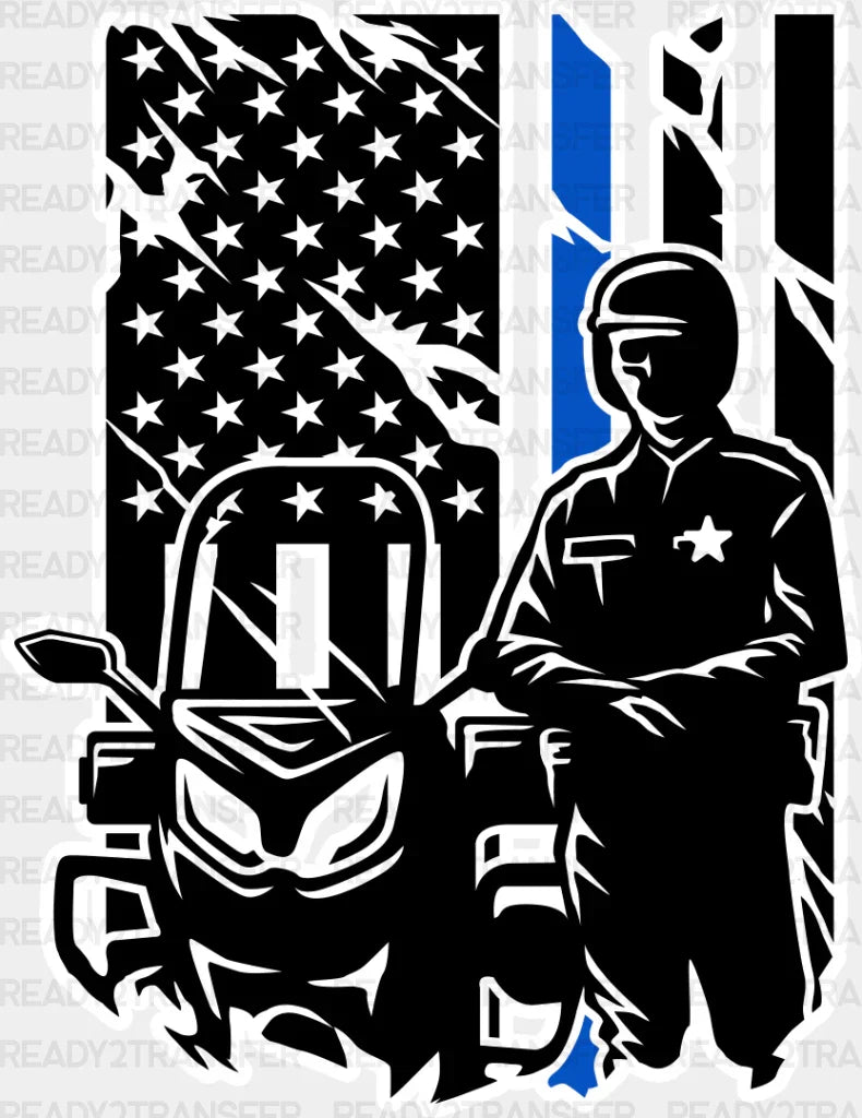 Police Usa Flag Bike Design - Dtf Transfer Adult Unisex S & M (10’’) / Light Color (See Imaging)