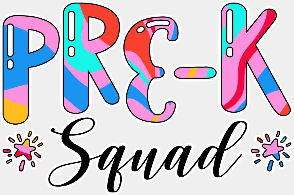 Pre-k Squad Design - Pre-k DTF Heat Transfer Adult Unisex - S & M (10’’) / White