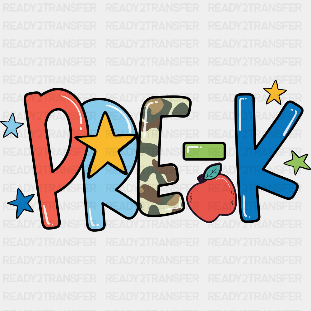 Pre-K Stars & Apple - Pre-K DTF Transfers ready2transfer Dark Color Design (See Imaging)