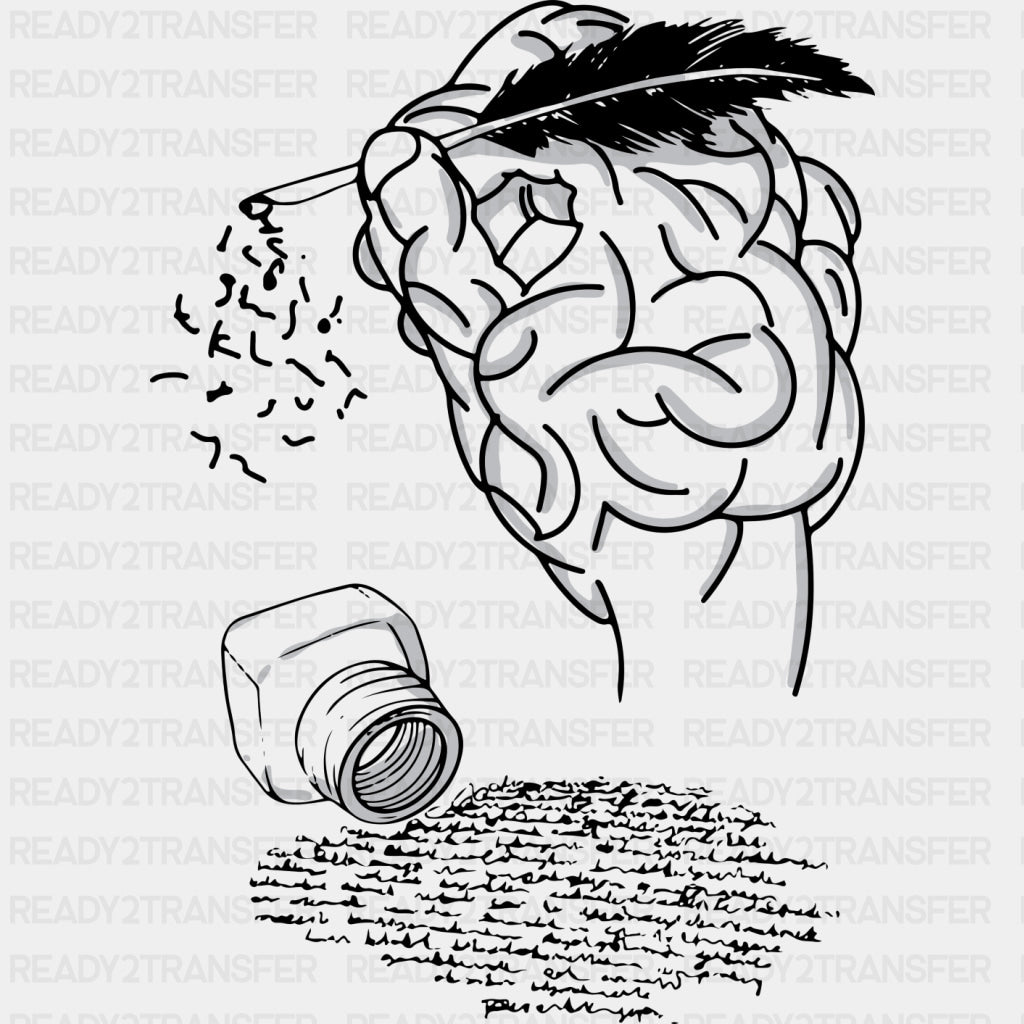 Quill & Ink B&W - Writing DTF Transfers ready2transfer Dark Color Design (See Imaging)