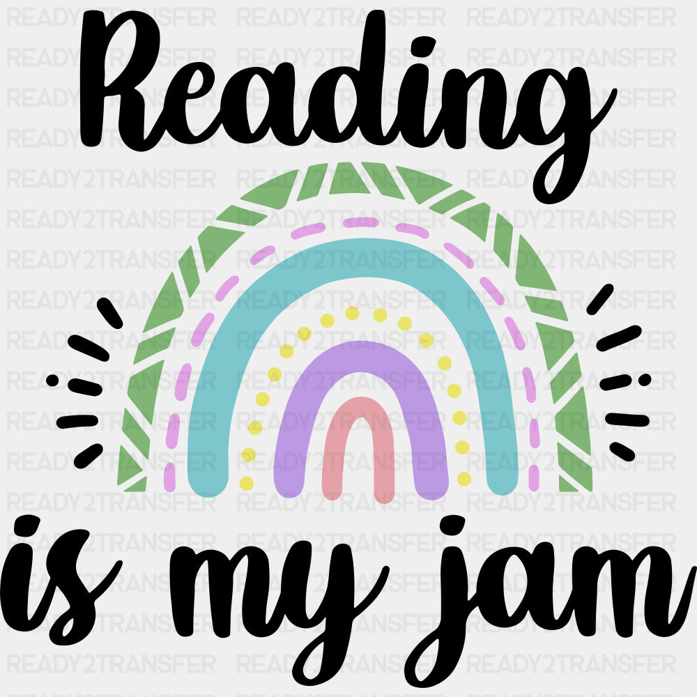 Reading Is My Jam Rainbow - Librarian DTF Transfers Adult Unisex - S & M (10’’) / Dark Color Design (See Imaging)