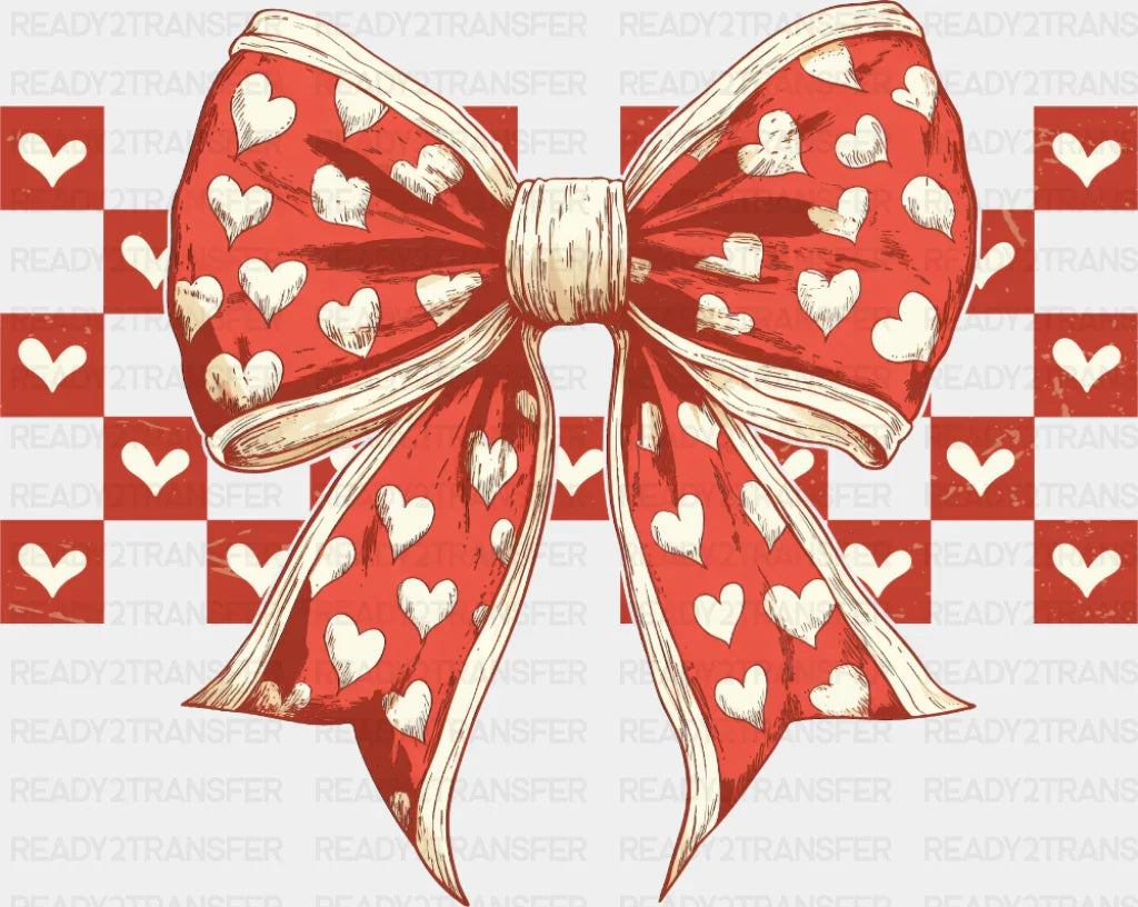 Red And White Heart Pattern Ribbon - Valentine’s Day Dtf Transfer